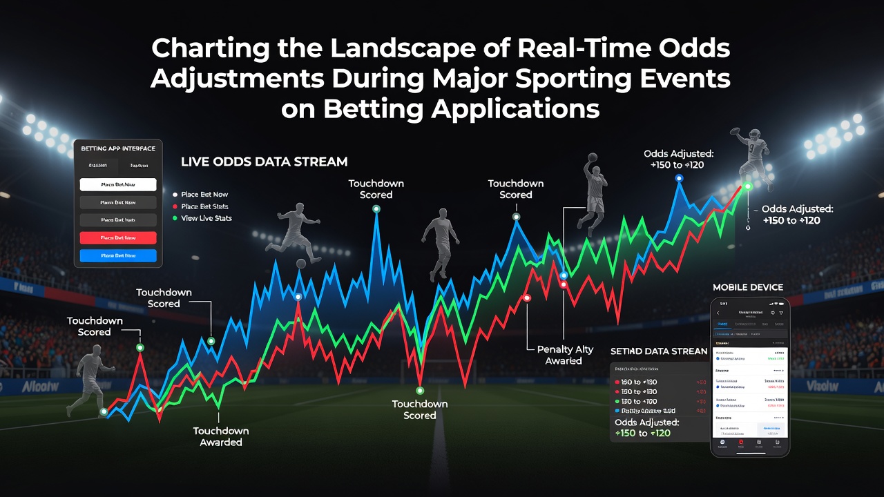 Betting application interface displaying fluctuating live odds during a major soccer match with real-time data streams
