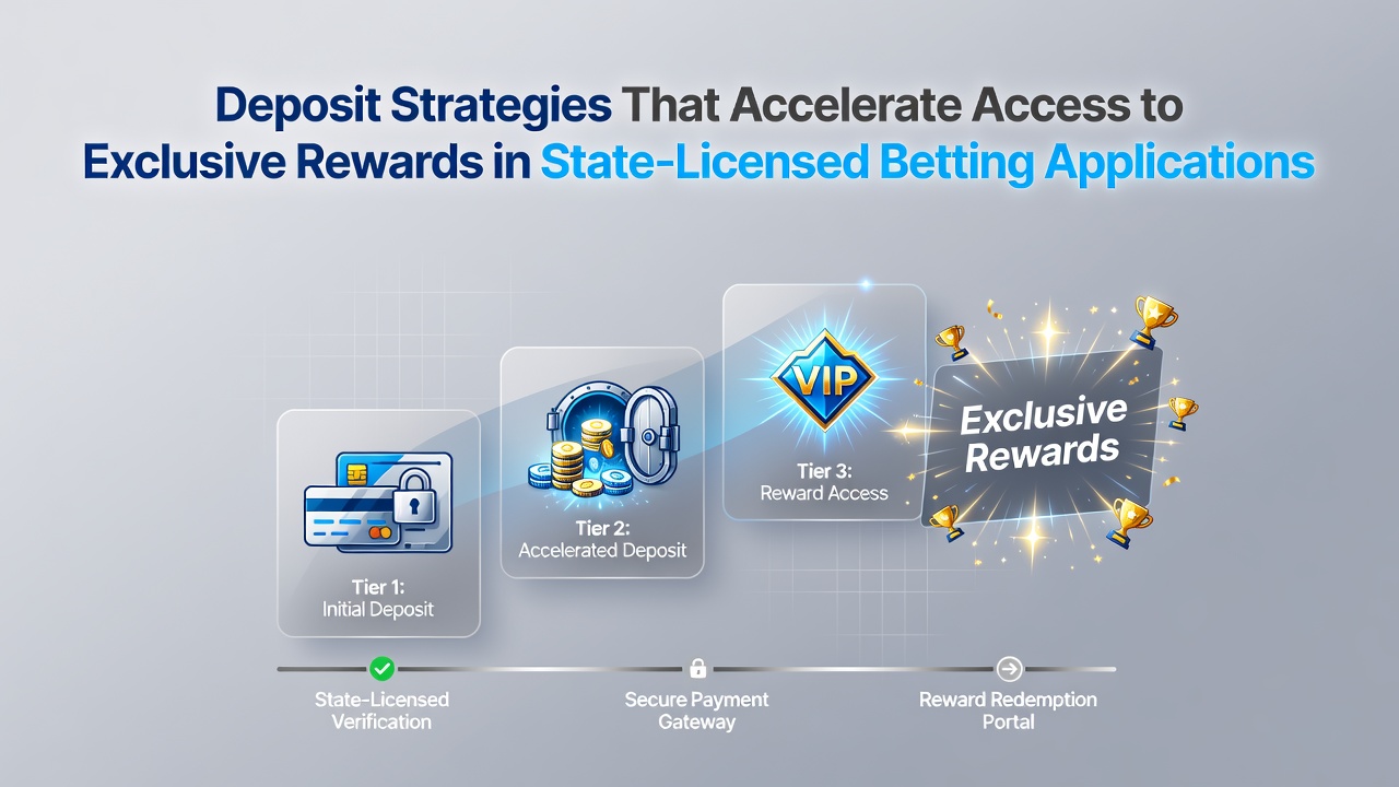 Illustration showing deposit flows and reward tier progression in state-licensed betting apps