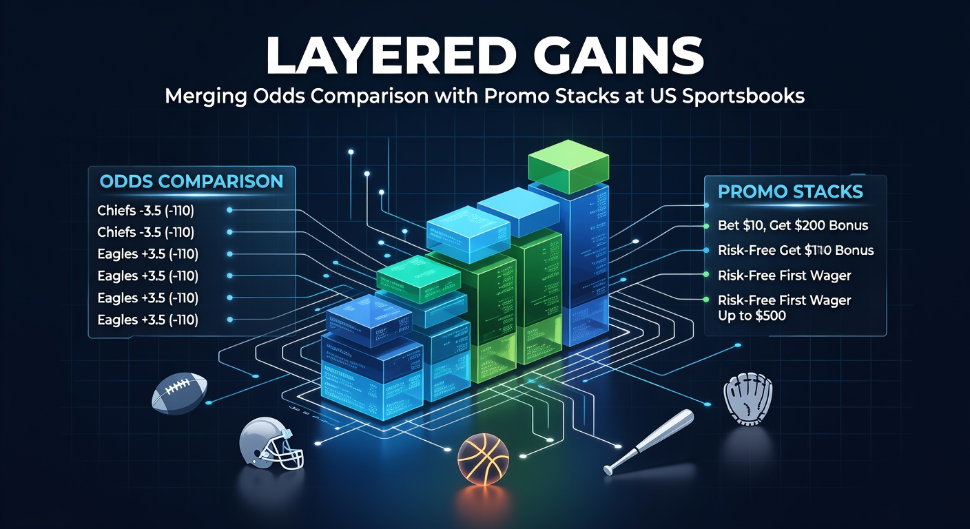 Digital dashboard showing multiple US sportsbook apps open side-by-side, displaying varying NFL odds and stacked promo offers