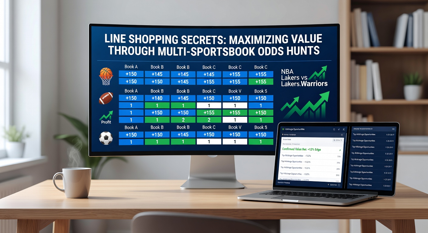 Multiple sportsbook apps open on a tablet screen displaying varying NFL odds for the same game, highlighting line shopping in action