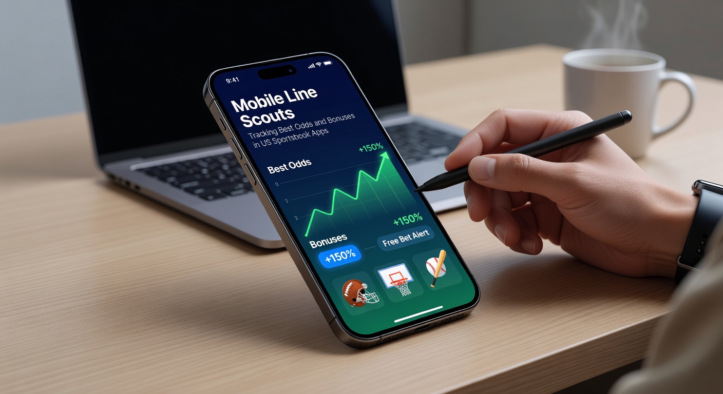 Mobile phone showing multiple sportsbook apps open with odds comparison screen and bonus popup notifications