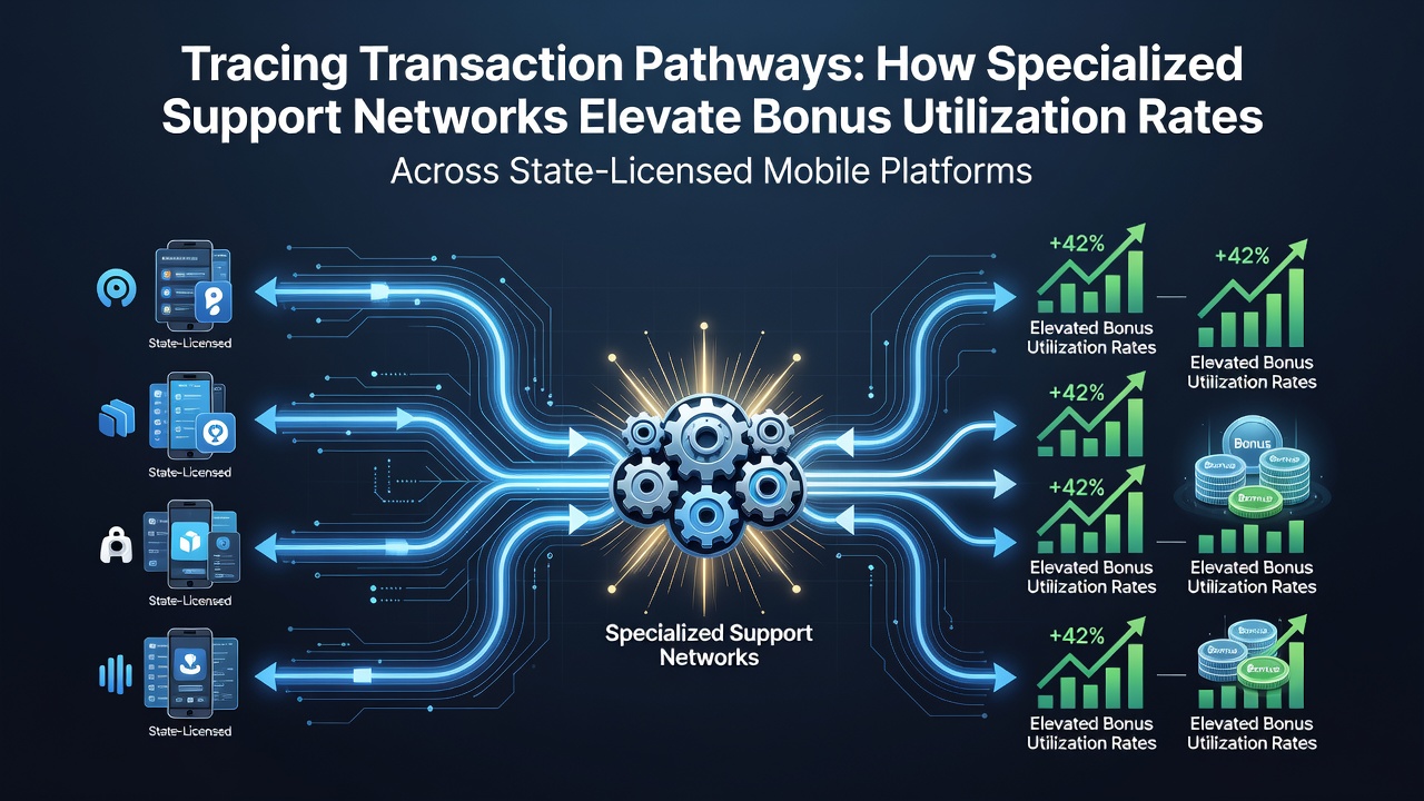 Illustration of transaction pathways and support networks in mobile betting platforms showing bonus utilization flows