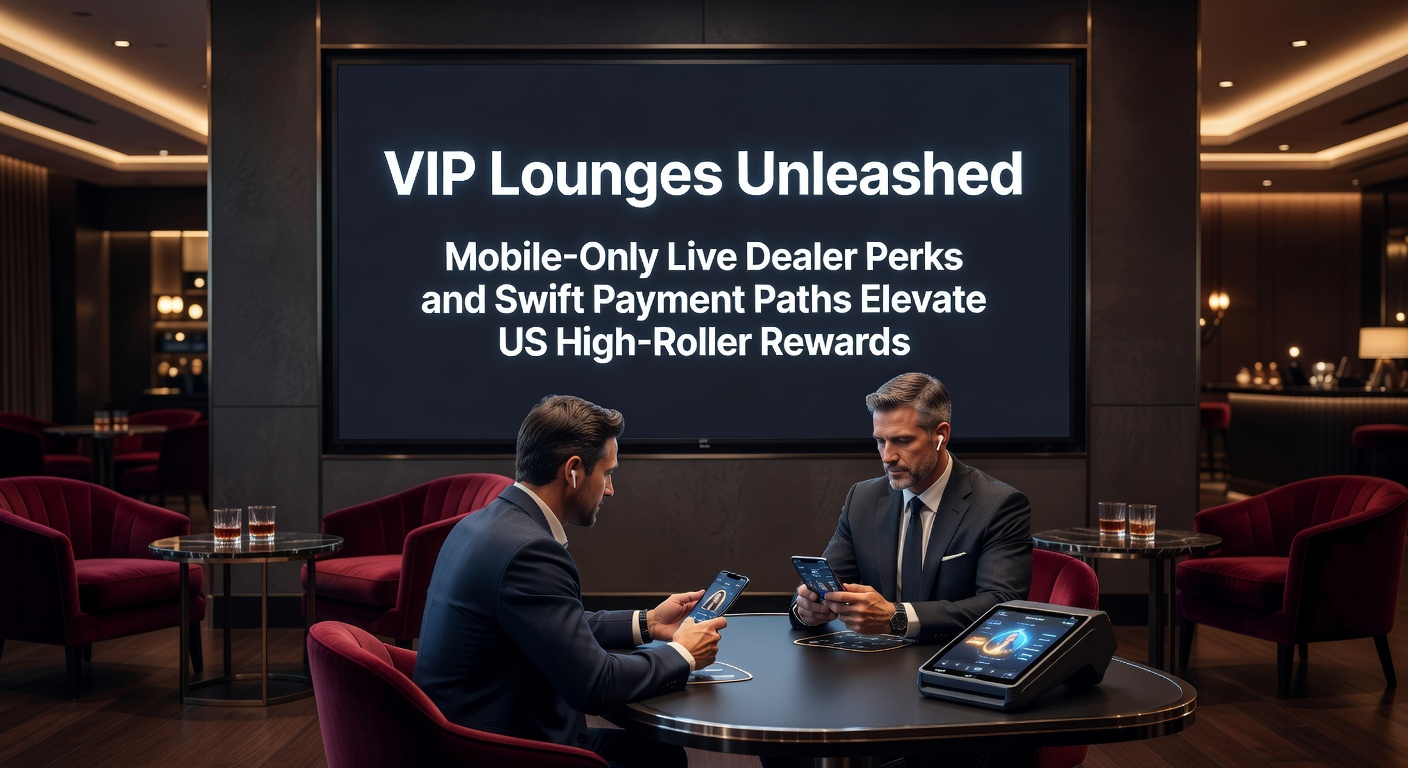 Sleek mobile interface showing a VIP lounge with live dealer blackjack table and personalized host greeting high-roller players